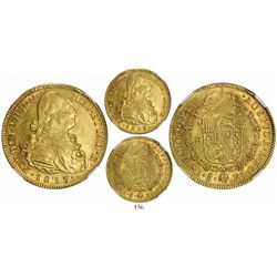 Santiago, Chile, bust 8 escudos, Ferdinand VII (bust of Charles IV), 1817/8FJ, encapsulated NGC MS 6