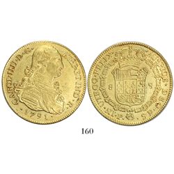 Popayan, Colombia, bust 8 escudos, Charles IV, 1791SF.