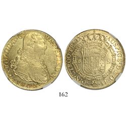 Popayan, Colombia, bust 8 escudos, Charles IV, 1803JF, encapsulated NGC AU 55.