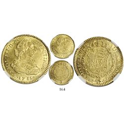 Bogota, Colombia, bust 2 escudos, Charles III, 1781JJ, encapsulated NGC MS 61, finest and only known