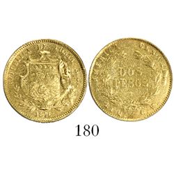 Costa Rica, 2 pesos, 1876GW, rare.
