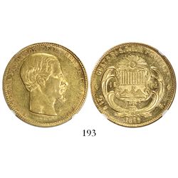 Guatemala, 16 pesos, 1869R, Carrera, encapsulated NGC AU 58.