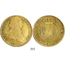 Mexico City, Mexico, bust 8 escudos, Charles IV transitional (bust of Charles III, ordinal IIII), 17