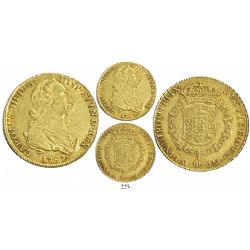 Lima, Peru, bust 8 escudos, Charles III (young, "rat nose" bust), 1767JM, rare.