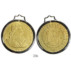 Lima, Peru, bust 8 escudos, Charles IV, 1799IJ, mounted in 18K white-gold pendant-bezel.