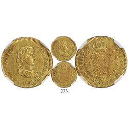 Lima, Peru, bust 1 escudo, Ferdinand VII (small draped bust), 1812JP, encapsulated NGC AU 55, rare.