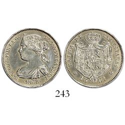 Madrid, Spain, 10 escudos struck in platinum, Isabel II, 1868, with 18-68 in 6-point stars, rare.