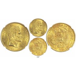 Venezuela, 100 bolivares, 1886, 8 and 6 apart, encapsulated NGC MS 61, tied for second finest known