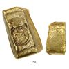 Image 1 : Small, coin-like cut gold piece ("oro corriente") of a Colombian "finger" bar marked with Charles I