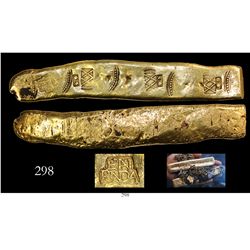 Colombian cut gold "finger" bar from the Atocha (1622), 331.3 grams, 21-1/2K, marked with owner/foun