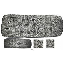 Medium silver bar from the Atocha (1622), 35 lb 4 oz troy, fineness 2340/2400, Class Factor unknown,