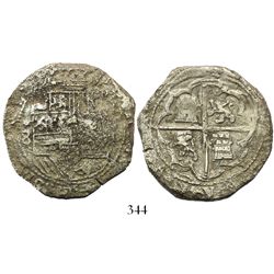 Lima, Peru, cob 8 reales, Philip II, assayer Diego de la Torre, *-8 (round top) to left, P-oD to rig