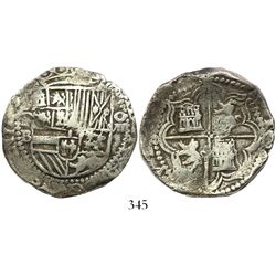 Potosi, Bolivia, cob 8 reales, Philip III, assayer B (5th period), rare with king's ordinal visible,