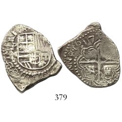 Potosi, Bolivia, cob 2 reales, 1617M, choice Grade 1, original tag and certificate missing.