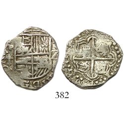 Potosí, Bolivia, cob 2 reales, Philip III, assayer T, backwards G in legend, Grade 1.