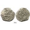 Image 1 : Potosi, Bolivia, cob 4 reales, Philip III, assayer T, quadrants of cross transposed, Grade 2.