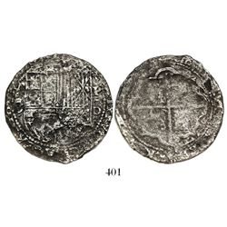 Lima, Peru, cob 8 reales, Philip II, assayer Diego de la Torre, *-8 (round top) to left, P-oD to rig