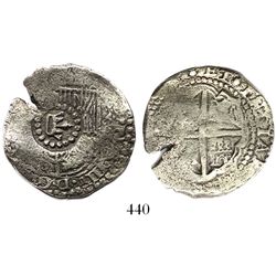 Potosi, Bolivia, cob 4 reales, (165)1E, crown-alone countermark on shield.