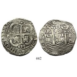 Potosi, Bolivia, cob 8 reales, 1653E, PH at top.