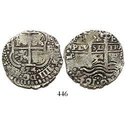Potosi, Bolivia, cob 4 reales, 1654E, dot-PH-dot at top, ex-Ponterio.