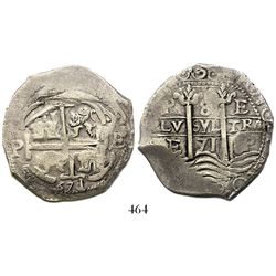 Potosi, Bolivia, cob 8 reales, 1671E.