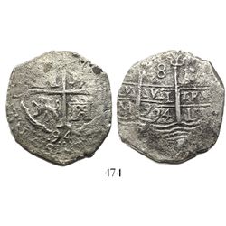 Lima, Peru, cob 8 reales, 1694M, ex-Mastalir.