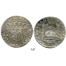 Mexico City, Mexico, pillar 8 reales, Philip V, 1739/8MF, rare.