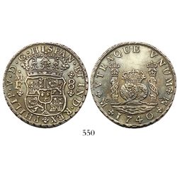 Mexico City, Mexico, pillar 8 reales, Philip V, 1740MF.