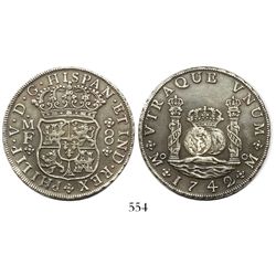 Mexico City, Mexico, pillar 8 reales, Philip V, 1742/2MF, very wide date.