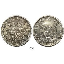 Mexico City, Mexico, pillar 8 reales, Philip V, 1743MF.