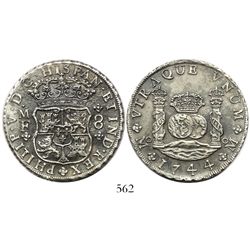 Mexico City, Mexico, pillar 8 reales, Philip V, 1744MF, normal date.