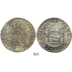 Mexico City, Mexico, pillar 4 reales, Philip V, 1736MF, narrow date.