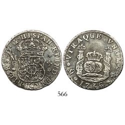 Mexico City, Mexico, pillar 4 reales, Philip V, 1736MF, wide date.