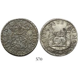 Mexico City, Mexico, pillar 4 reales, Philip V, 1740MF with 4/3, rare.