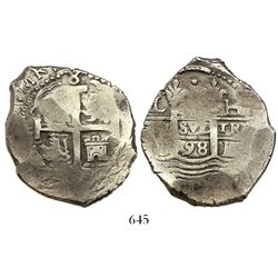 Lima, Peru, cob 8 reales, 1698H.