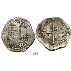 Potosi, Bolivia, cob 8 reales, Philip II, assayer A, rare error-variety with denomination as "VIIII"