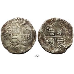 Potosi, Bolivia, cob 8 reales, Philip III, assayer Q.