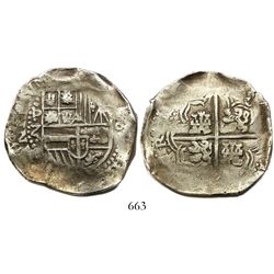 Potosi, Bolivia, cob 8 reales, Philip IV, assayer Z, no countermark, rare.