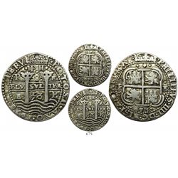 Potosi, Bolivia, cob 8 reales Royal, 1653E, dot-PH-dot at top.