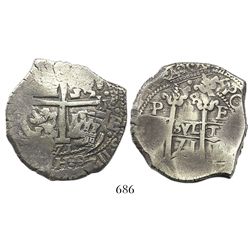 Potosi, Bolivia, cob 8 reales, 1671E.