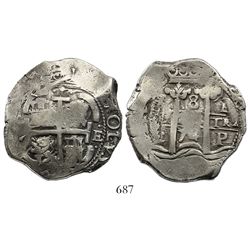 Potosi, Bolivia, cob 8 reales, 1674E.