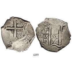 Potosi, Bolivia, cob 8 reales, 1676E.