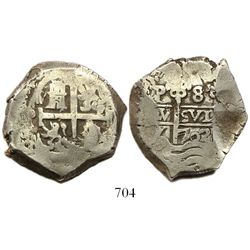 Potosi, Bolivia, cob 8 reales, 1702Y.