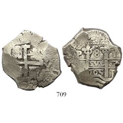 Potosi, Bolivia, cob 8 reales, 1705Y.