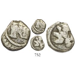 Bogota, Colombia, cob 1/4 real, Philip IV, style of assayer Ramos (1650s), rare.