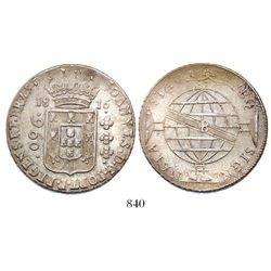 Brazil (Bahia mint), 960 reis, Joao Prince Regent, 1816-B, struck over a Madrid, Spain, 8 reales, 18