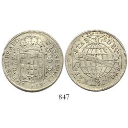 Brazil (Rio mint), 320 reis, Joao Prince Regent, 1813-R, struck over a "J"-type 300 reis, medal alig