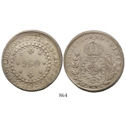 Brazil Rio mint), 960 reis, Pedro I, 1824-R struck over a Guatemala 8 reales, 1816M.