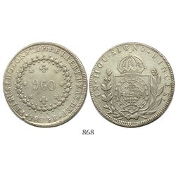 Brazil (Rio mint), 960 reis, Pedro I, 1824-R, struck over a Mexico City, Mexico (Empire), 8 reales,