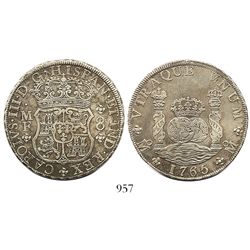 Mexico City, Mexico, pillar 8 reales, Charles III, 1765MF.